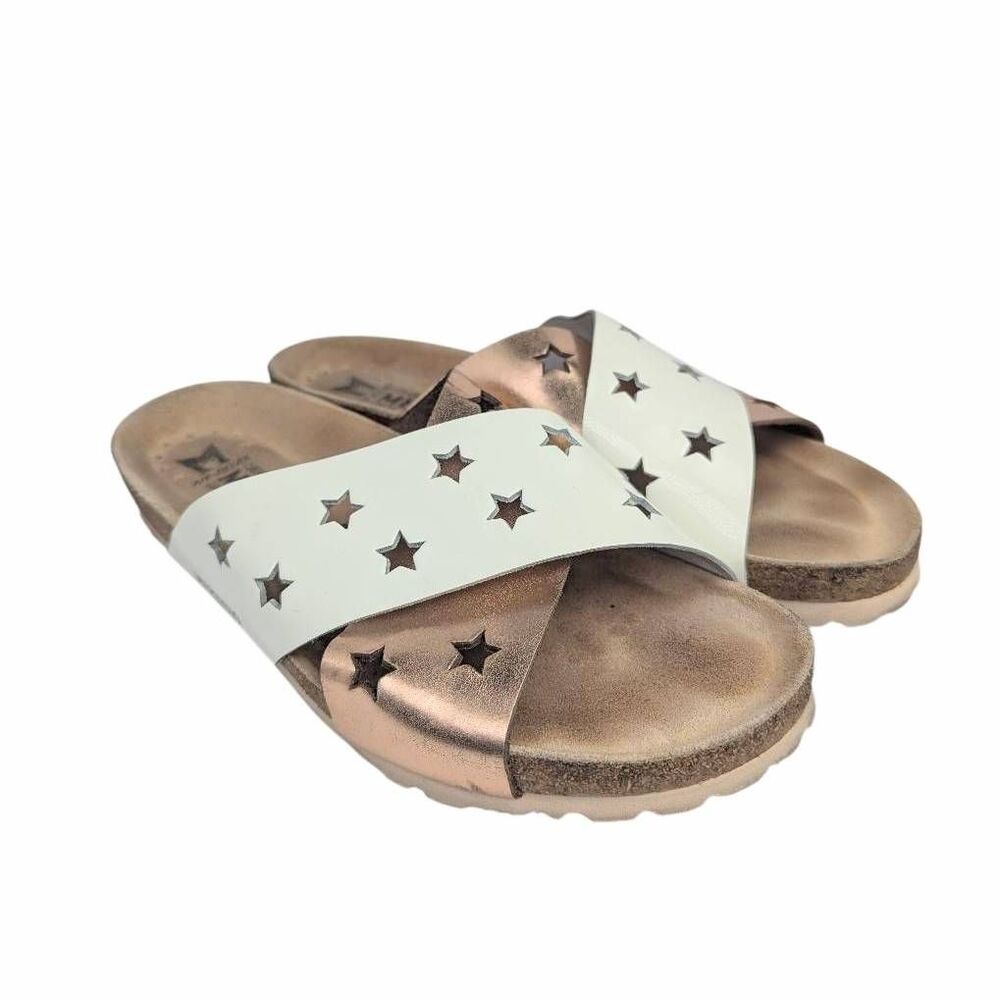 Mephisto rose gold & white leather star cutout sandals womens 38 EU 7.5